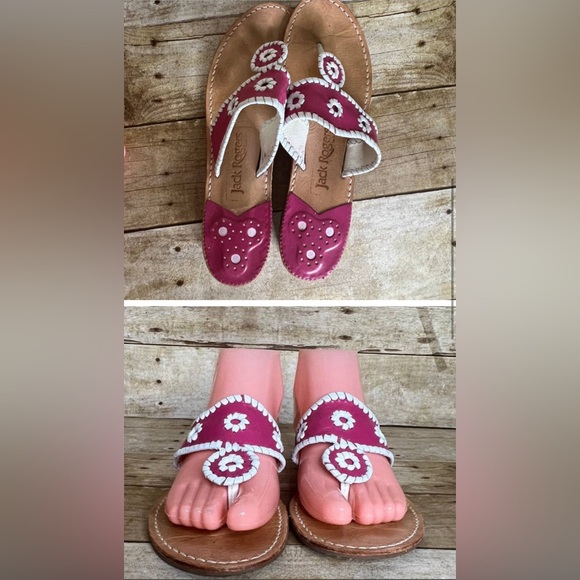 JACK ROGERS PREPPY CLASSIC CASUAL LEATHER THONG SANDALS SIZE 10M - Picture 3 of 4